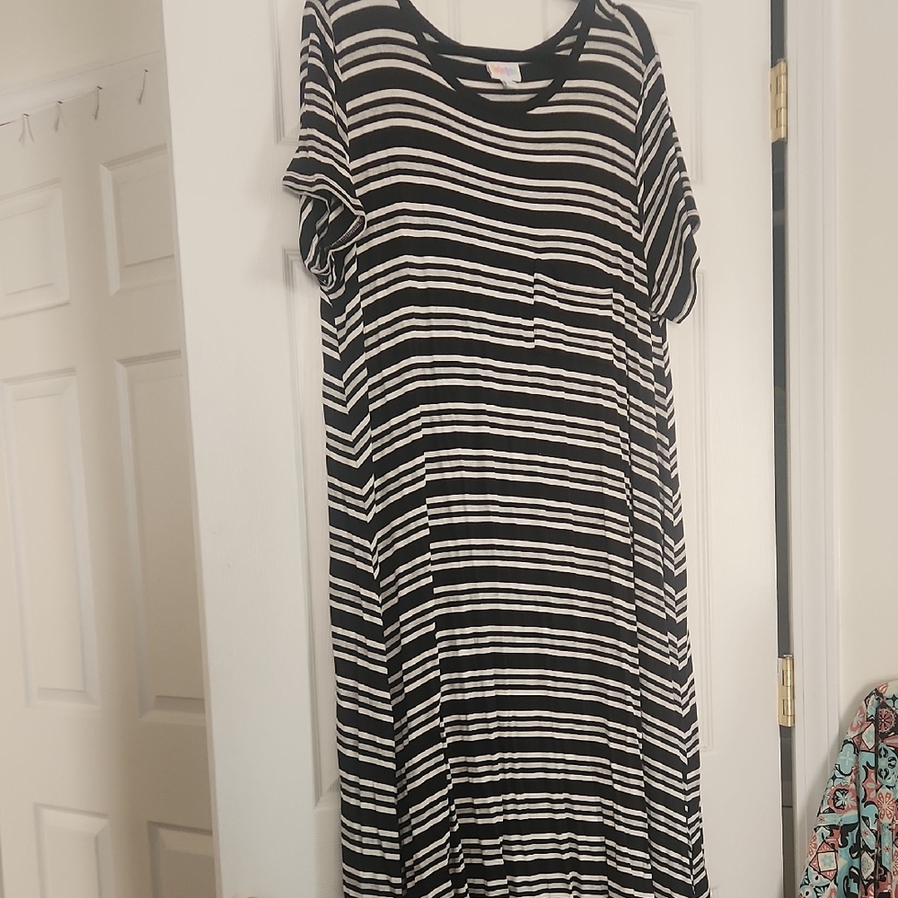 LuLaRoe Black and White Striped Midi Dress